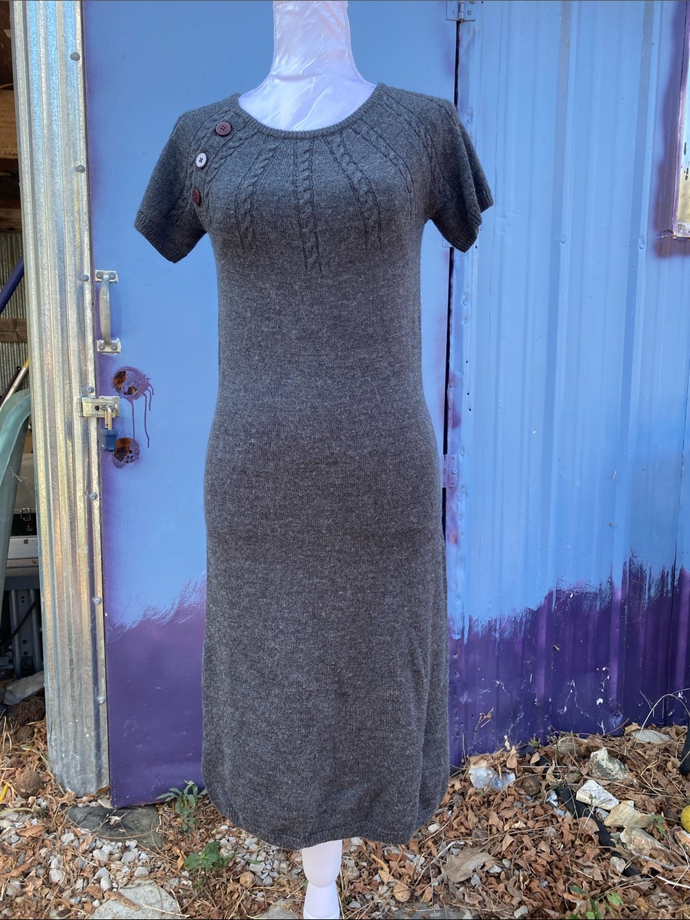 Vintage Calvin Klein Grey Cable-Knit Sweater Dress Size XS